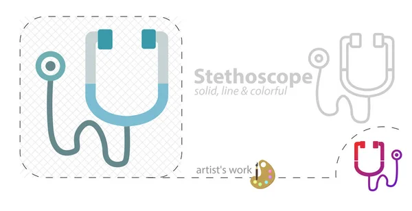 Stetoskop vektor platt illustration, fast, linje ikon — Stock vektor