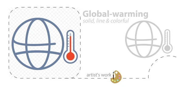 Global warm vector flat illustration, solid, line icon — Stock Vector