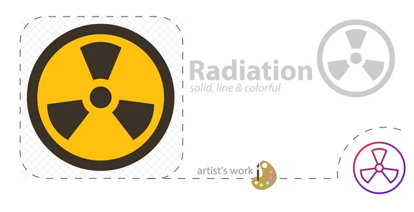 Gekleurde pictogram straling waarschuwing gele vector platte illustratie, solide, lijn pictogram — Stockvector