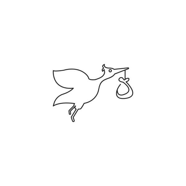 Cicogna con icona linea vettoriale bambino su sfondo bianco — Vettoriale Stock