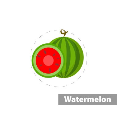 Watermelon and slice vector flat illustration icon