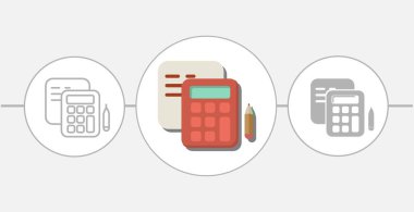 Düz hesap ögesi illüstrasyonu. Kağıt ve kalemle hesap makinesi