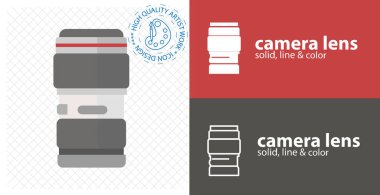 Kamera merceği düz simgesi. satır simgesi