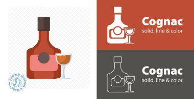 Cam düz dizaynlı konyak şişesi. vektör illüstrasyonu.