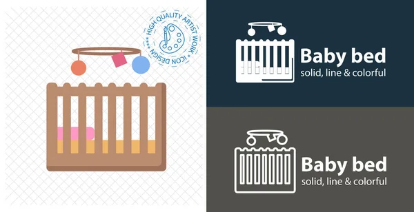 Babybett Ikone Babywiege Flach Symbol Liniensymbol — Stockvektor