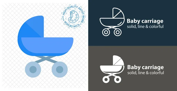 Baby Carriage Flat Icon Line Icon — Stock Vector