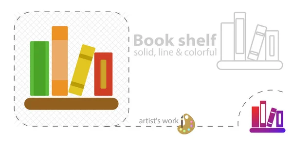 Book Shelf Vector Flat Illustration Solid Line Icon — Stock Vector