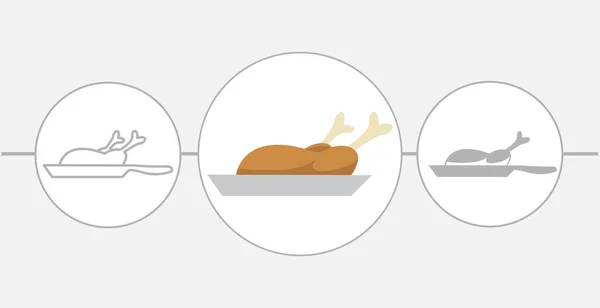 Frango Assado Uma Frigideira Ícone Plano Ícones Sólidos Linha — Vetor de Stock