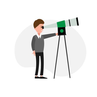 Teleskoptan bakan adam karakterin düz bir yansıması. tasarım ögesi