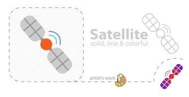 uzay uydu vektörü düz illüstrasyon, katı, çizgi simgesi