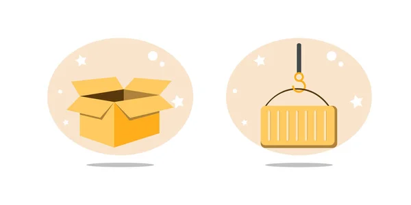 Contenedor Con Iconos Planos Caja Elemento Diseño Entrega Para Ilustración — Vector de stock