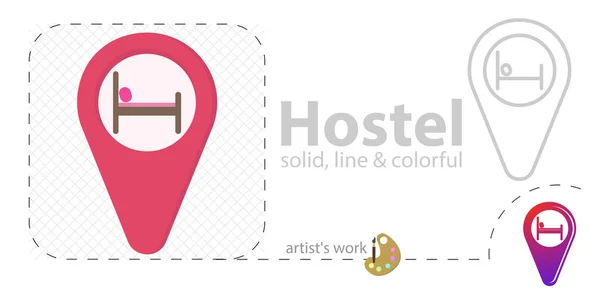 Hostel Geolocation Flat Icon Line Icon — Stock Vector