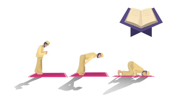 Mann Namaz Illustration Mit Heiligen Koran Flache Ikone — Stockvektor