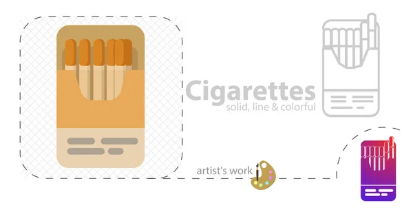 Ilustrace Krabičky Cigaret Ikona Rovné Čáry — Stockový vektor