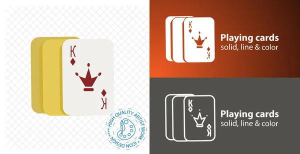 Cartas Rey Icono Plano Icono Línea — Vector de stock