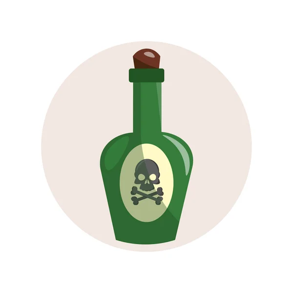 毒药瓶子扁平图标 带有骷髅骨的绿色瓶子 — 图库矢量图片