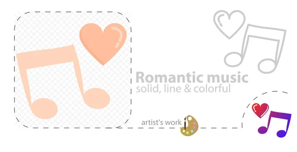 Amor Música Icono Plano Icono Línea — Vector de stock