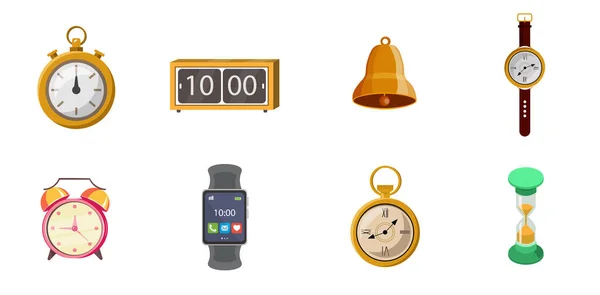 Clocks Flat Icon Set Hourglass Alarm Bell Smart Watch Icon — Stock Vector