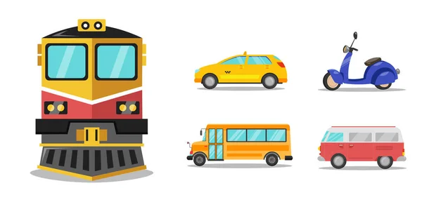 Icône Plate Transport Avec Bus Minifourgonnette Icônes Moto — Image vectorielle
