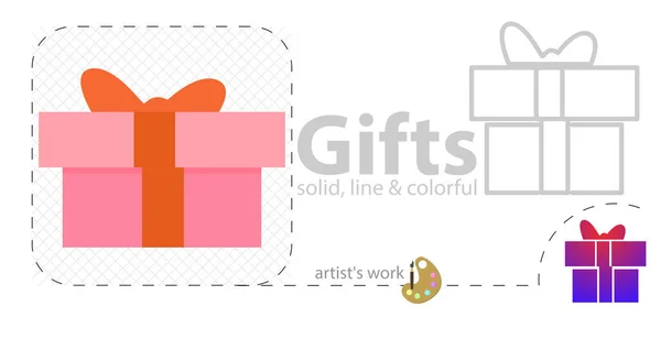 Gifts Flat Icon Line Icon — Stock Vector