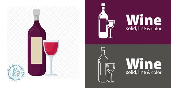 Botella Vino Con Ilustración Vector Plano Vidrio — Vector de stock