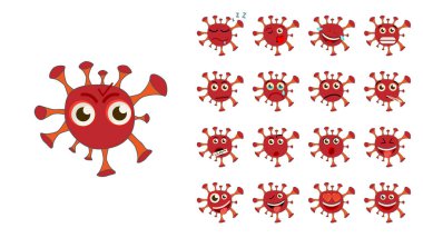 Coronavirus yassı emoticonlar. Web ve mobil için izole illüstrasyon ögesi