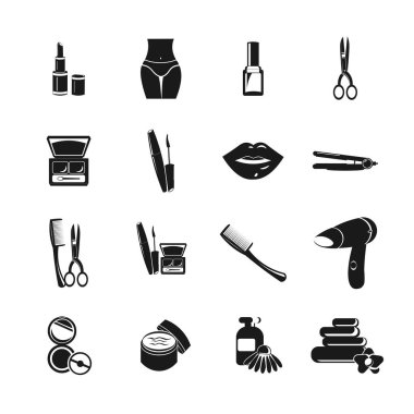 güzellik kozmetik simgesi seti ruj, oje, resimleme için kozmetik tasarım öğesi