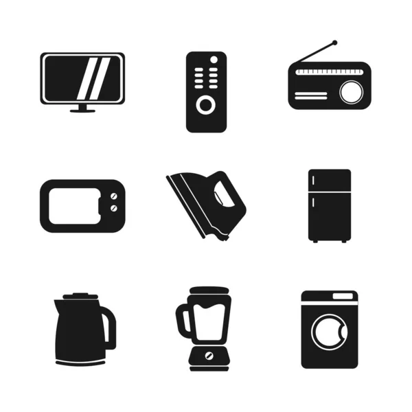 Home Appliances Icon Set Washing Machine Fridge Television Icon — Stock Vector
