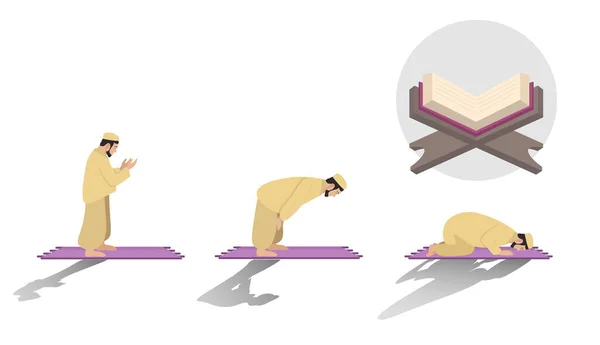 Namaz Flat Icon Set Character Commits Sajda Design Element Illustration — 스톡 벡터