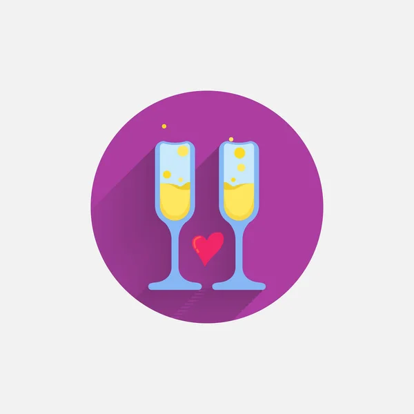 Zwei Gläser Champagner Bunte Flache Ikone Mit Schatten Hochzeit Champagner — Stockvektor