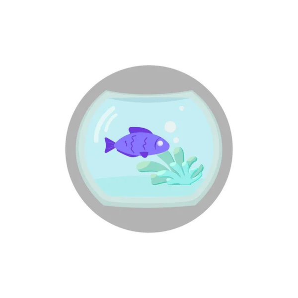 鱼在水族馆五彩斑斓的扁平图标与阴影 水族馆平面图标 — 图库矢量图片
