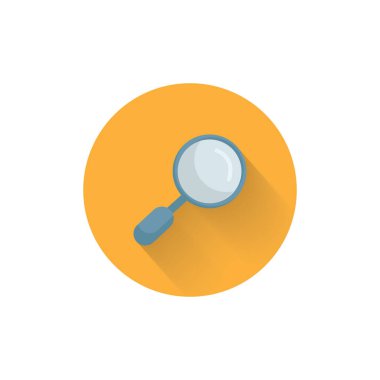 Uzun gölgeli daha renkli düz bir simge. Büyüteç arama düz simgesi