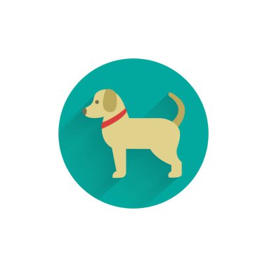 Uzun gölgeli köpek renkli düz ikon. köpek yassı simgesi