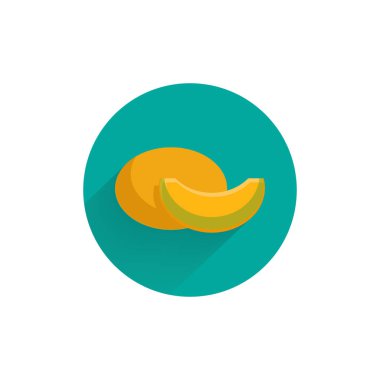 Uzun gölgeli kavun renkli düz ikon. Kavun meyvesi düz simgesi