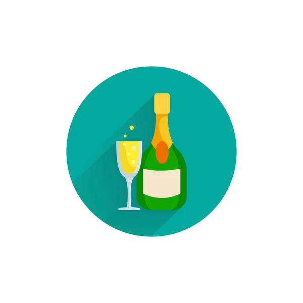 Champagnerflasche Mit Glas Buntes Flaches Symbol Mit Langem Schatten Flache — Stockvektor