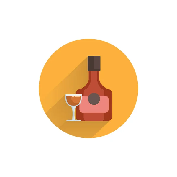 Cognac Flasche Mit Glas Bunte Flache Ikone Mit Langem Schatten — Stockvektor
