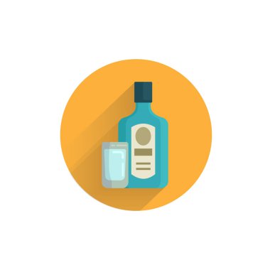 Uzun gölgeli cam renkli düz ikonlu cin şişesi. cin yassı simgesi