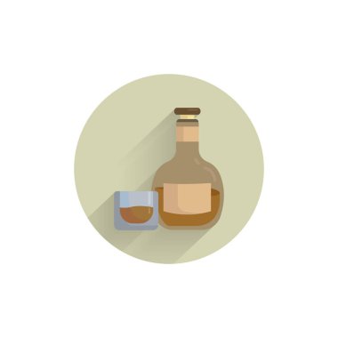 Uzun gölgeli cam renkli düz simgeli rom şişesi. rom düz simgesi