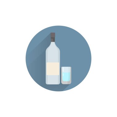 Uzun gölgeli cam renkli düz ikonlu votka şişesi. votka yassı simgesi