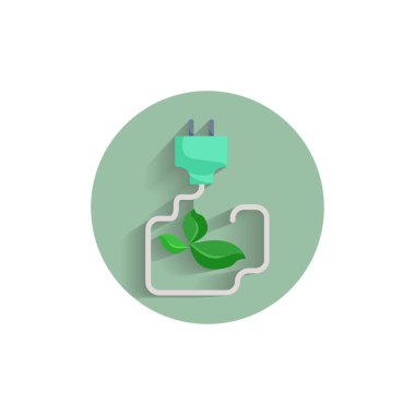 Yeşil Fiş Güç Tüketimi. Uzun gölgeli renkli düz simge. alternatif enerji düz simgesi