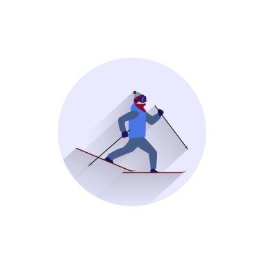 Kayak sporcusu, uzun gölgeli düz bir ikon. Düz kayak simgesi