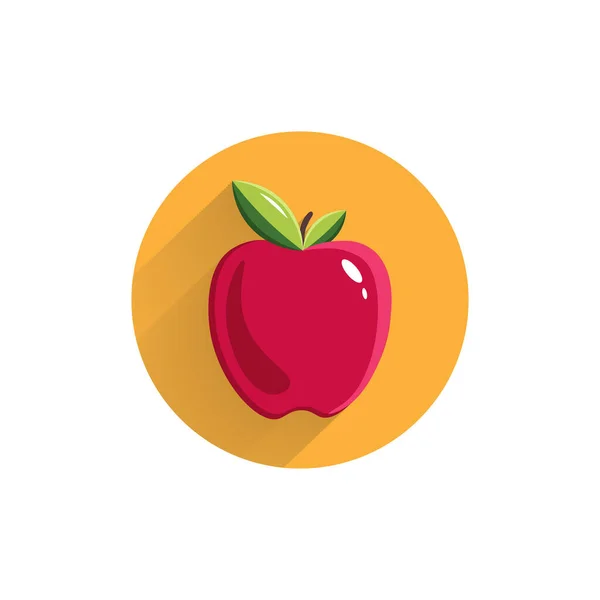Uzun Gölgeli Elma Renkli Düz Simge Kırmızı Elma Düz Simgesi — Stok Vektör