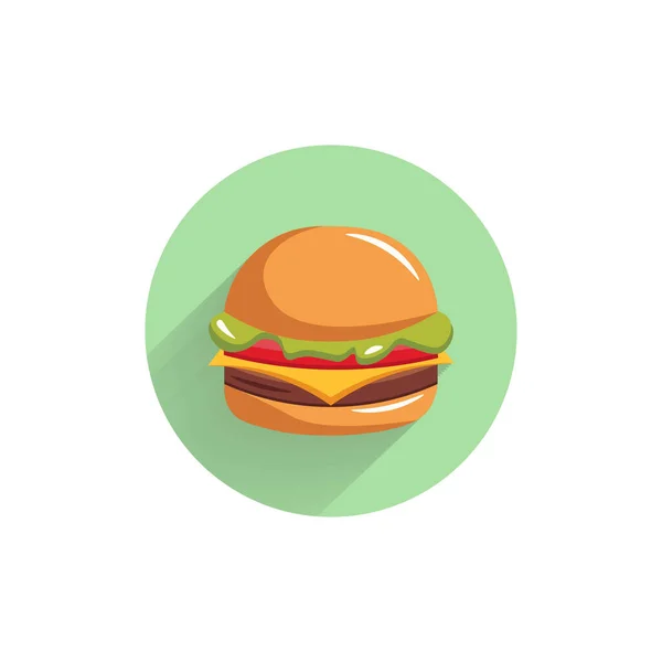 Uzun Gölgeli Hamburger Renkli Düz Ikon Hamburger Yassı Simgesi — Stok Vektör
