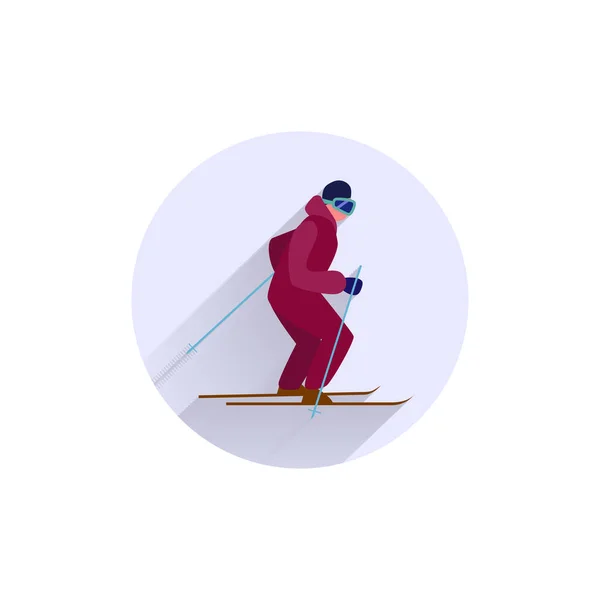 Sportif Skieur Icône Plate Colorée Avec Une Longue Ombre Icône — Image vectorielle