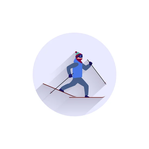 Sportif Skieur Icône Plate Colorée Avec Une Longue Ombre Icône — Image vectorielle