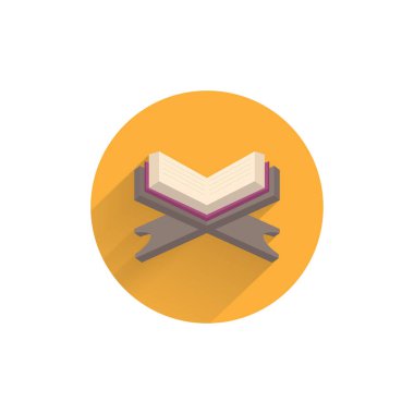 Kutsal Kur 'an kitabını aç. Uzun gölgeli renkli Kuran kitabı ikonu. Kuran düz simgesi