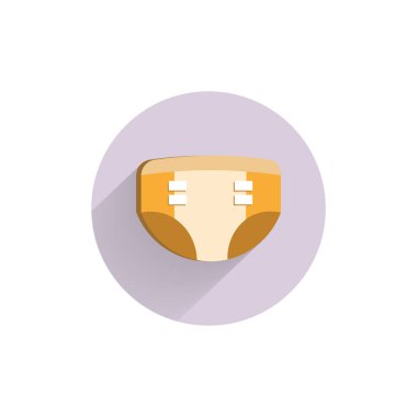 Bebek bezi sembolü, bebek ve uzun gölgeli bez renkli düz ikon. Bebek bezi yassı simgesi