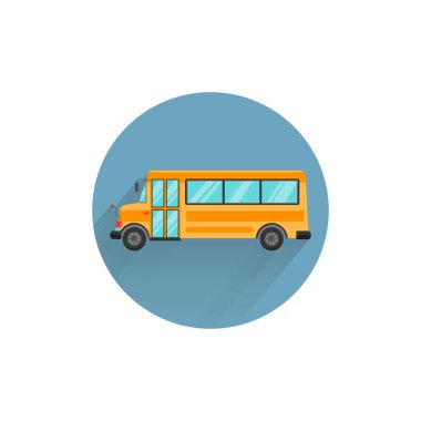 Uzun gölgeli otobüs renkli düz simge. bus düz simgesi