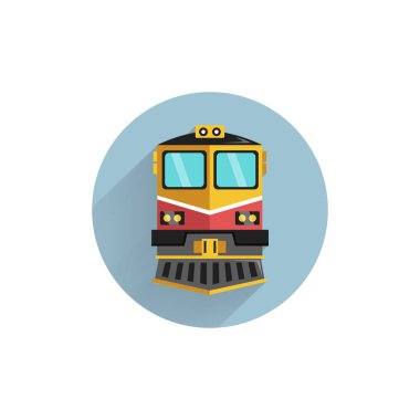Uzun gölgeli renkli renkli düz simge. lokomotif tren düz simgesi