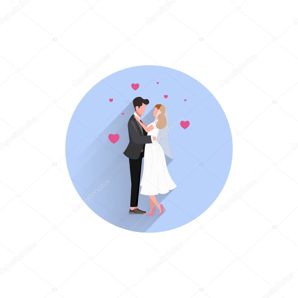 Wedding Married couple colorful flat icon with long shadow. Wedding flat icon